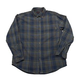 Wolverine Mens Large Blue Grey Yellow Plaid Cotton Flannel Button Down Shirt